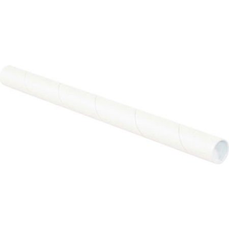 THE PACKAGING WHOLESALERS Mailing Tubes With Caps, 1-1/2" Dia. x 18"L, 0.06" Thick, White, 50/Pack P1518W